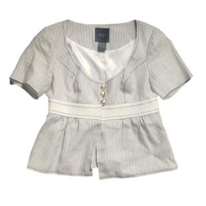 Smythe Linen Peplum Blazer - Striped, Short Sleeve, Branded Gold Buttons